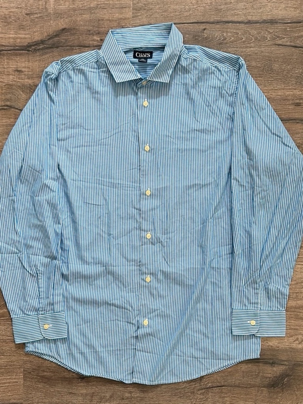 Chaps Striped Button Up Shirt Blue White Long Sleeve Fits M